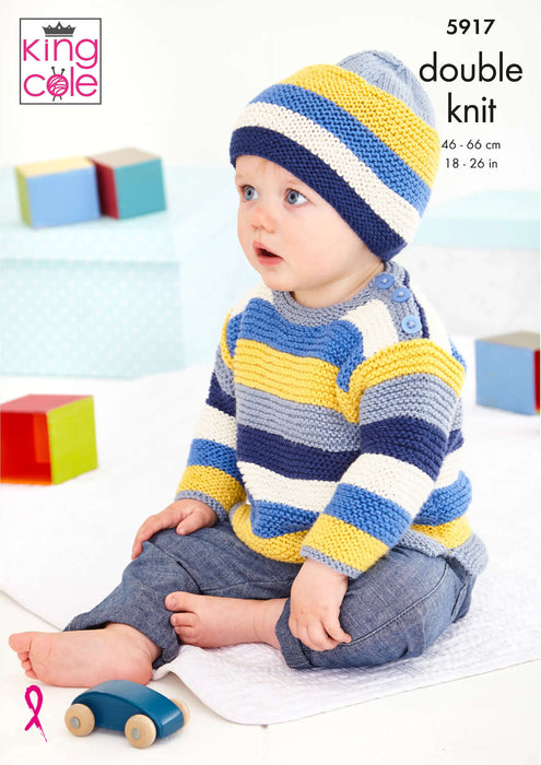 King Cole 5917 Baby Childrens Double Knitting Pattern - Cotton DK Sweater, Hat & Cardigan (6 mnths - 8 yrs)