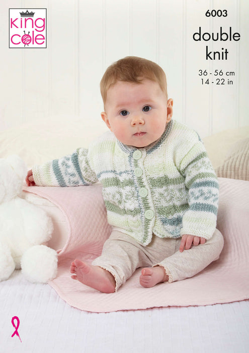 King Cole 6003 Double Knitting Pattern - Baby DK Jacket, Waistcoat & Cardigan (14-22 in)