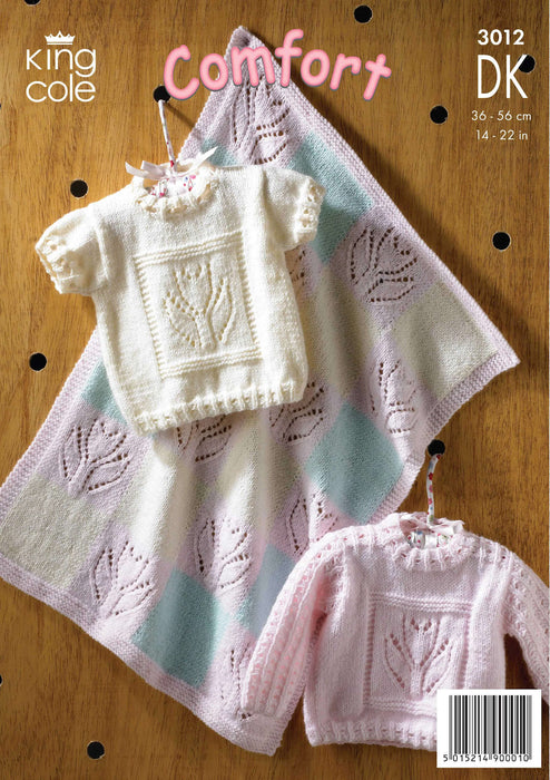 King Cole 3012 Double Knitting Pattern - DK Baby Sweaters & Blanket (Newborn - 18 mnths)