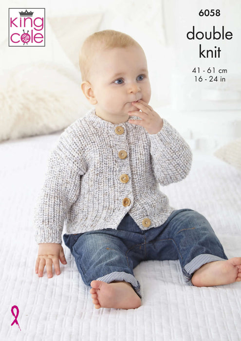 King Cole 6058 Double Knitting Pattern - Baby Cardigans & Sweater (16 - 24in)