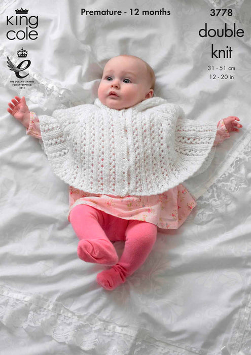 King Cole 3778 Double Knitting Pattern - Baby Cape & Jackets DK (Prem to 12 Mnths)