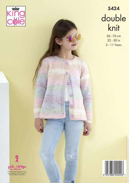 King Cole 5424 Double Knitting Pattern - DK Baby Children's Cardigans (2-11 Yrs)