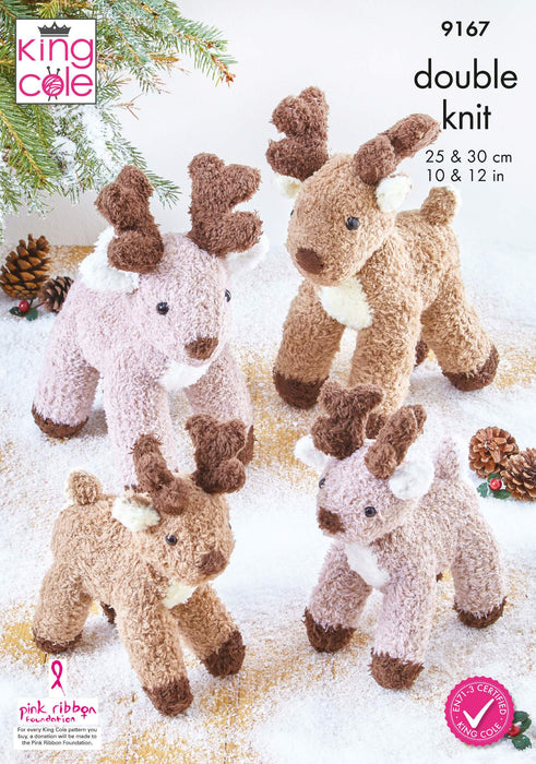 King Cole 9167 Christmas Knitting Pattern - Reindeer Toys Knitted in Truffle DK