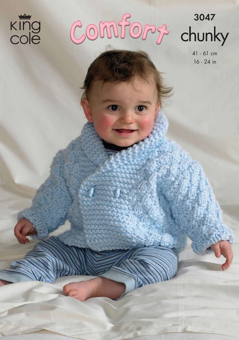 King Cole 3047 Chunky Knitting Pattern - Baby Jacket, Cardigan & Sweater (3 - 24 mnths)