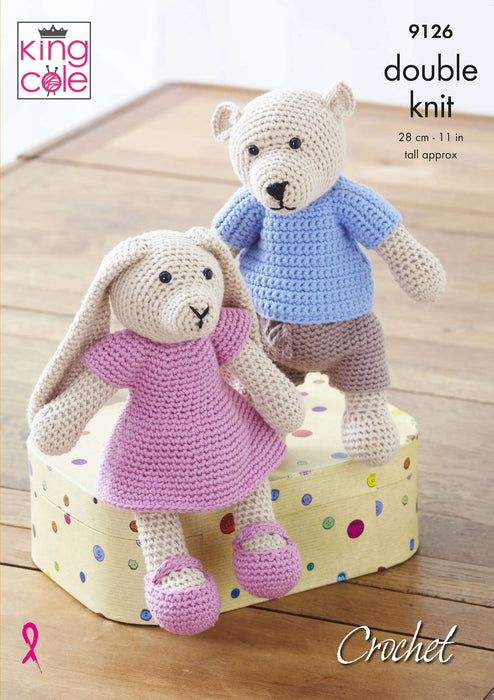 King Cole 9126 CROCHET Pattern - Amigurumi Bear & Rabbit in Cotton DK Yarn