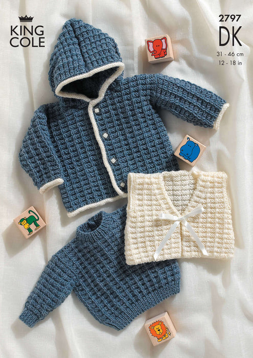 King Cole 2797 Double Knitting Pattern - Baby Jacket, Sweater & Gilet DK (12-18 in)