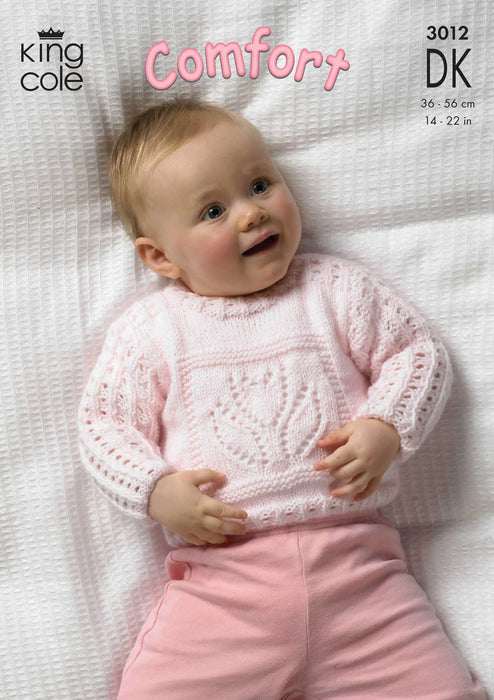 King Cole 3012 Double Knitting Pattern - DK Baby Sweaters & Blanket (Newborn - 18 mnths)