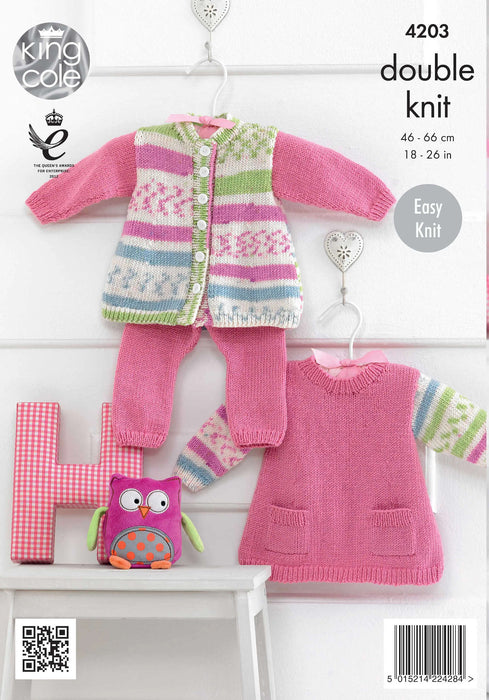 King Cole 4203 Double Knitting Pattern - Tunic, Cardigan and Leggings (6 mnths to 7 Years)