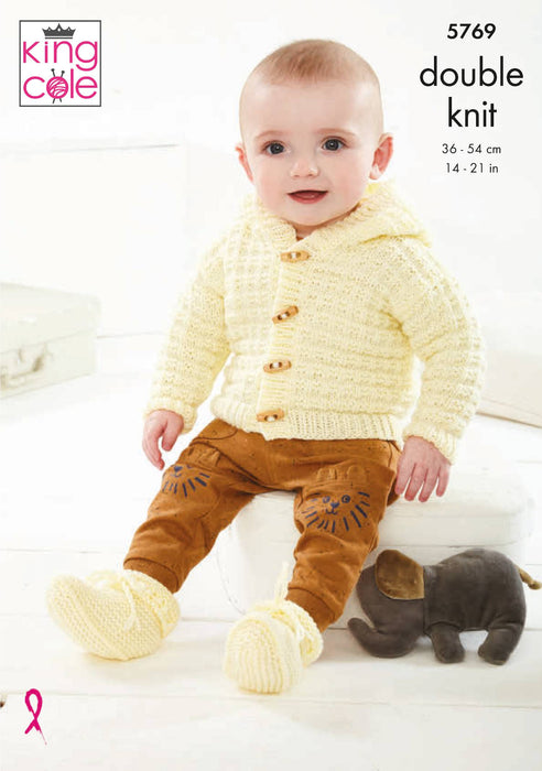 King Cole 5769 Double Knitting Pattern - Baby Crossover Cardigan, Hooded Jacket, Booties & Blanket (0 to 2 yrs)