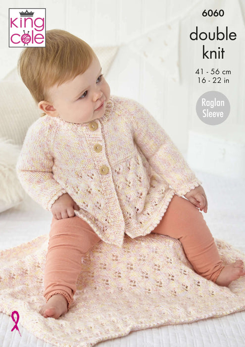 King Cole 6060 Double Knitting Pattern - Baby Jacket, Cardigan & Blanket (16 - 22in)