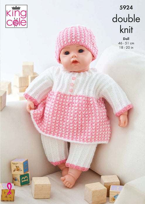 King Cole 5924 Doll Knitting Pattern - Dolls Clothes