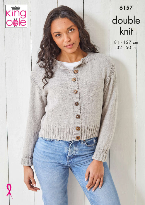 King Cole 6157 Double Knitting Pattern - Ladies DK Cardigan & Sweater