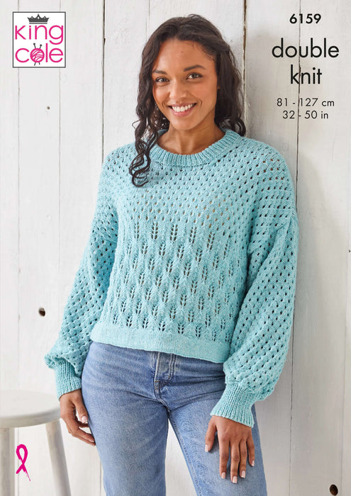King Cole 6159 Double Knitting Pattern - Ladies DK Lace Sweaters