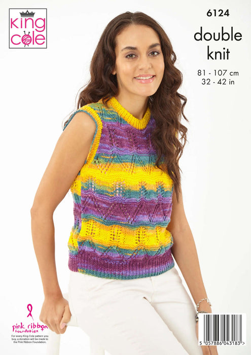 King Cole 6124 Double Knitting Pattern for Ladies - Women's DK Tank Top & Waistcoat
