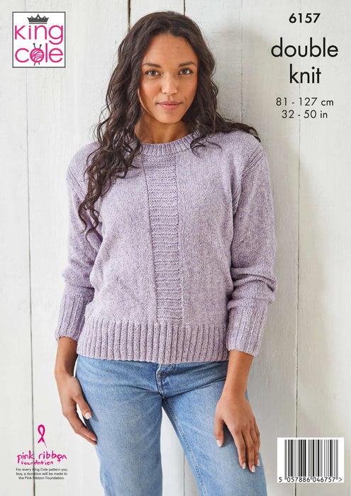 King Cole 6157 Double Knitting Pattern - Ladies DK Cardigan & Sweater