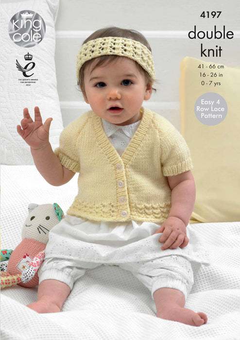 King Cole 4197 Double Knitting Pattern - Easy Cardigans & Headband for Babies / Children (0 - 7 Yrs) (Discontinued)