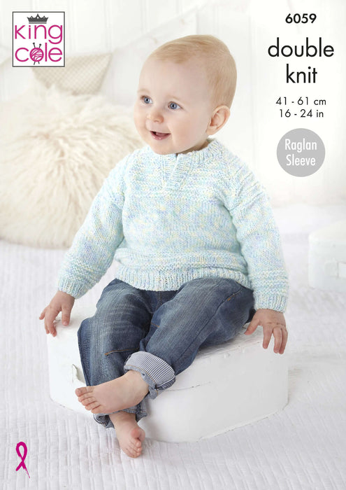 King Cole 6059 Double Knitting Pattern - Baby Cardigans & Sweater (16 - 24in)