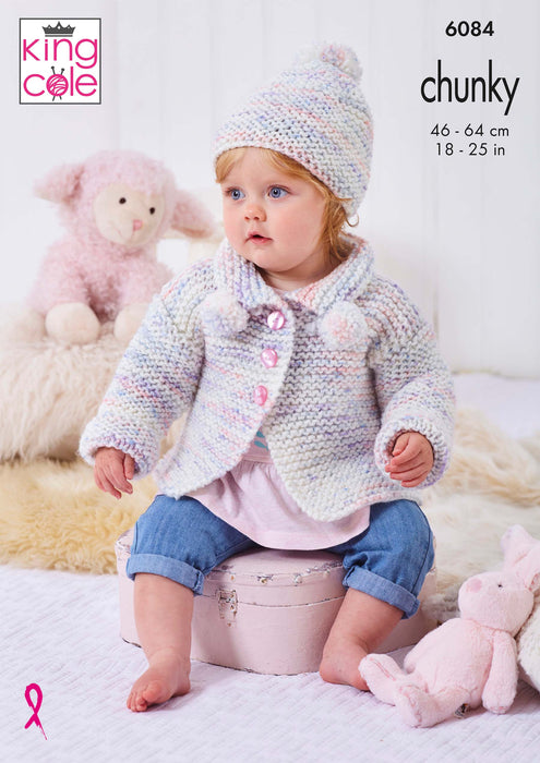 King Cole 6084 Chunky Knitting Pattern - Coat, Cardigan, Top and Hat for Children (6mnths to 5 years)