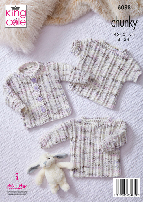 King Cole 6088 Chunky Knitting Pattern - Tops & Cardigan for Children (6mnths to 6 years)