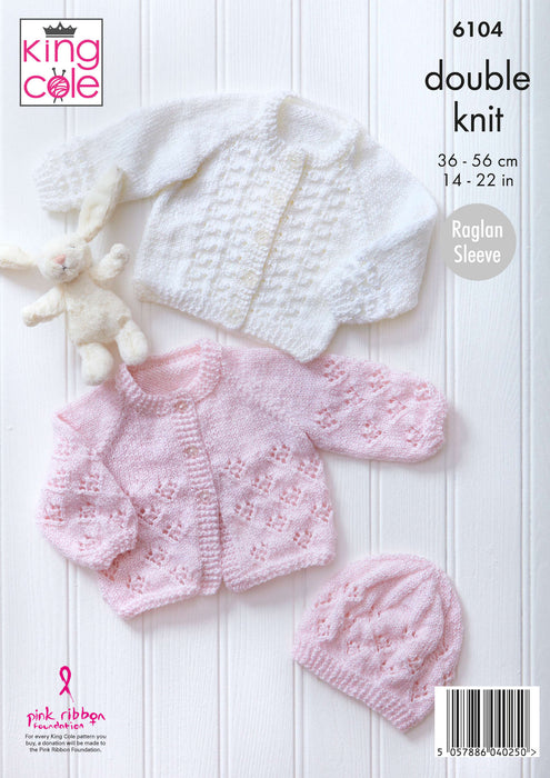 King Cole 6104 Double Knitting Pattern - Baby DK Jacket, Angel Top, Cardigan & Hat (0-2 Years)