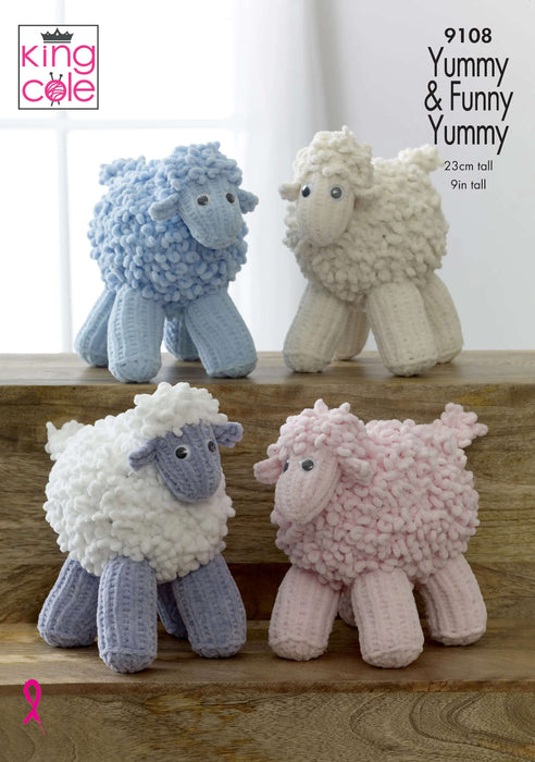 King Cole 9108 Toy Knitting Pattern - Sheep Knitted in Funny Yummy