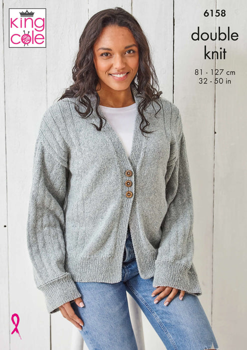 King Cole 6158 Double Knitting Pattern - Ladies DK Cardigan & Sweater