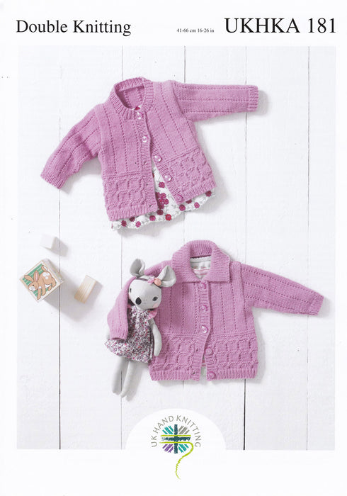 UKHKA 181 Double Knitting Pattern - DK Baby / Children Cardigans (0 - 7yrs)
