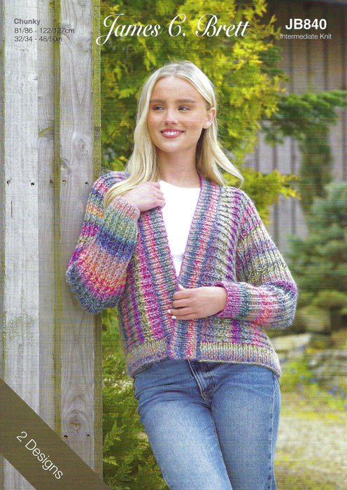 James C Brett JB840 Chunky Knitting Pattern - Ladies Cardigans (Intermediate Knit)