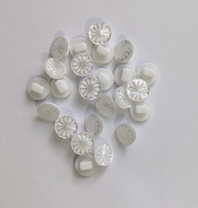 White Shank Round Baby Buttons with Star Detailing - 10mm (10 Pcs)