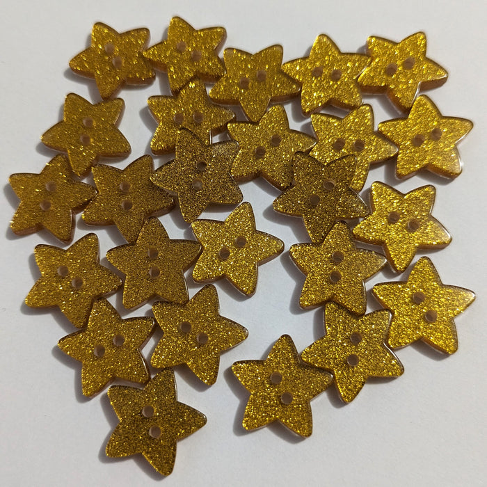Gold Glittery Star Shaped Buttons - 18mm Novelty Christmas (5 Pcs)