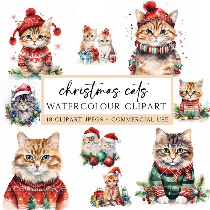 18 Christmas Cats Clipart | High Quality Downloadable JPG Illustrations