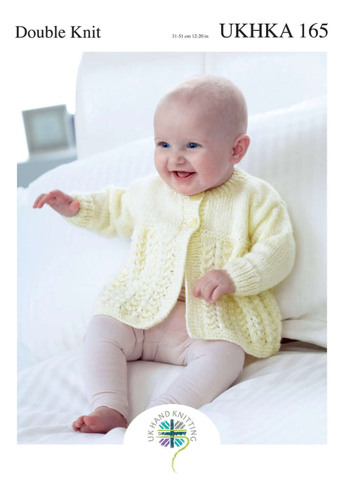 UKHKA 165 Double Knitting Pattern - DK Baby Cardigans & Matinee Coat (12-20in)