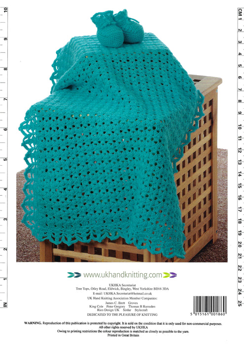 UKHKA 186 CROCHET Pattern - Baby Blanket & Bootees