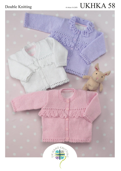 UKHKA 58 Double Knitting Pattern - DK Baby / Children's Cardigans (0 to 6 Yrs)