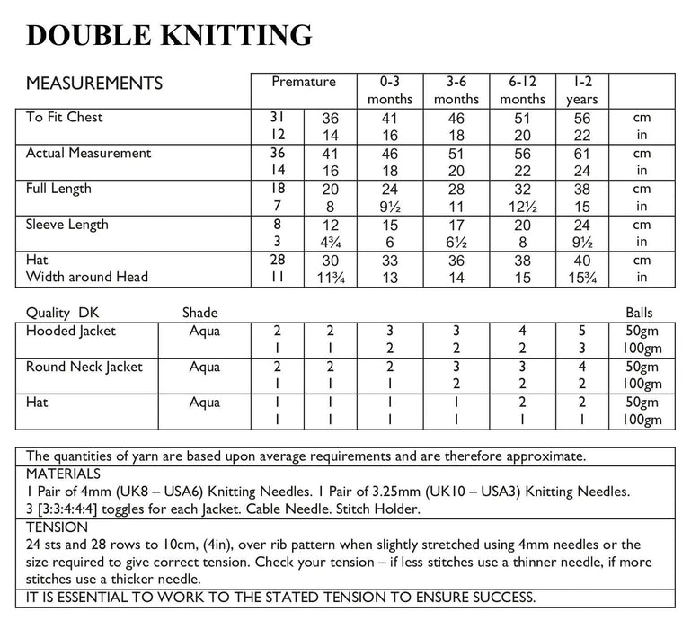 UKHKA 81 Double Knitting Pattern - DK Baby Jackets & Hat (Prem - 2yrs)