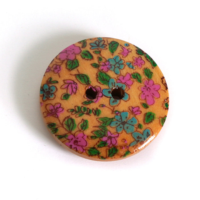Maple Wood Buttons With Floral Print (2 Hole) 10 Pcs, 15mm, 20mm or 23mm