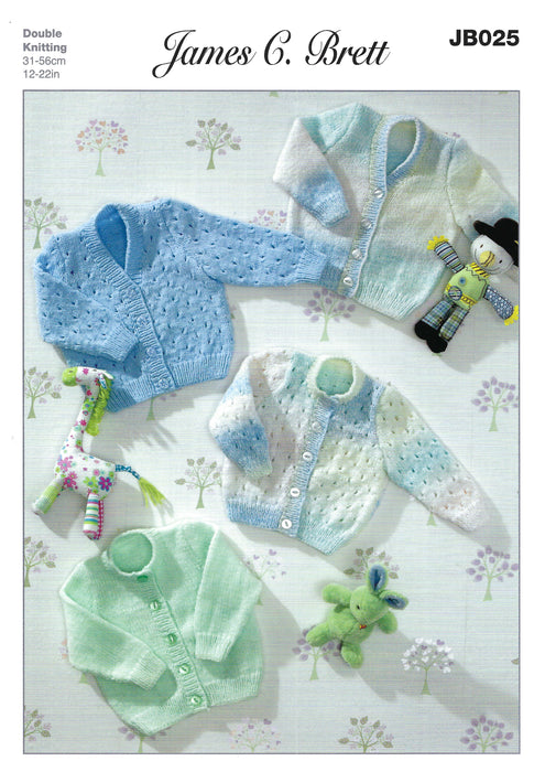 James C Brett JB025 Double Knitting Pattern - Baby Cardigans DK (12-22 in)