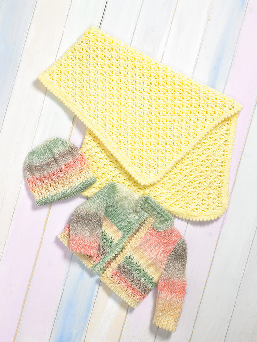 James C Brett JB802 Double Knitting Pattern - Baby Cardigan, Blanket & Hat DK