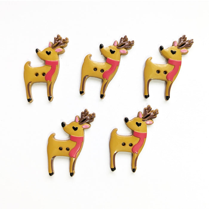 Reindeer Buttons - Novelty Christmas (5 Pcs)