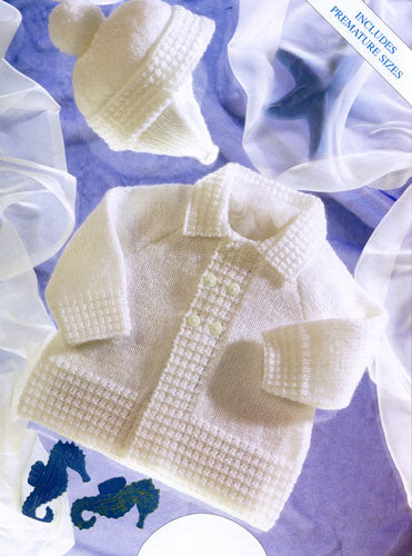 UKHKA 18 4Ply Knitting Pattern - Baby Matinee Coat & Helmet (Prem to 1 Yr)