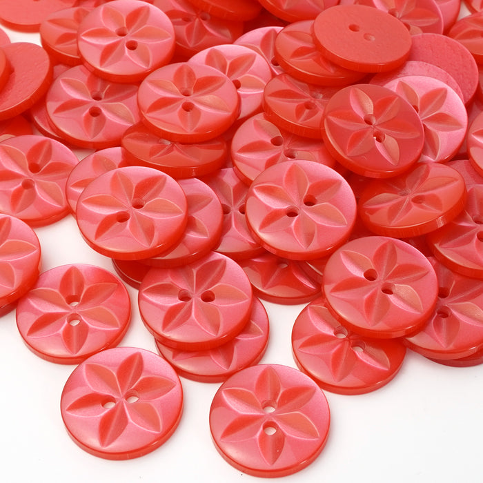 Red Round Baby Star Buttons, Polyester (10 Pcs) 11mm, 14mm or 16mm