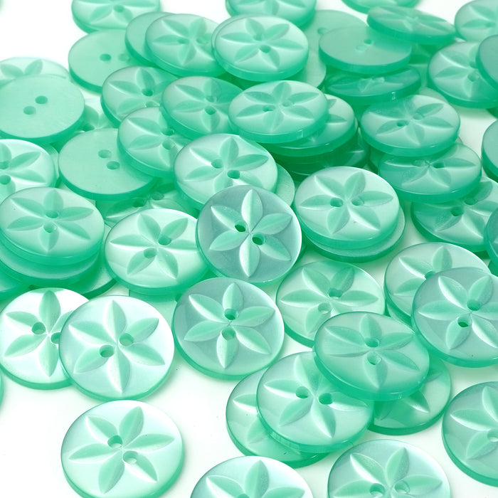 Turquoise Round Baby Star Buttons, Polyester (10 Pcs) 11mm, 14mm or 16mm