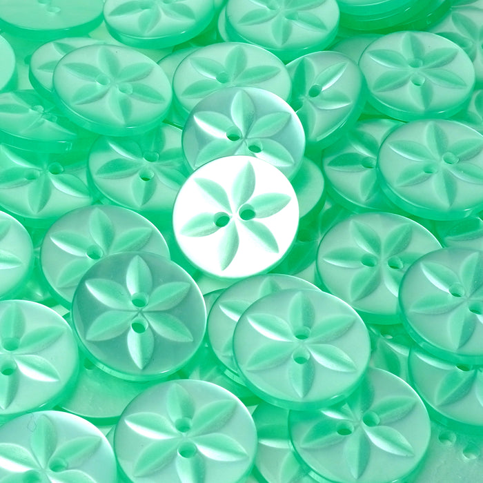 Green Round Baby Star Buttons, Polyester (10 Pcs) 11mm, 14mm or 16mm