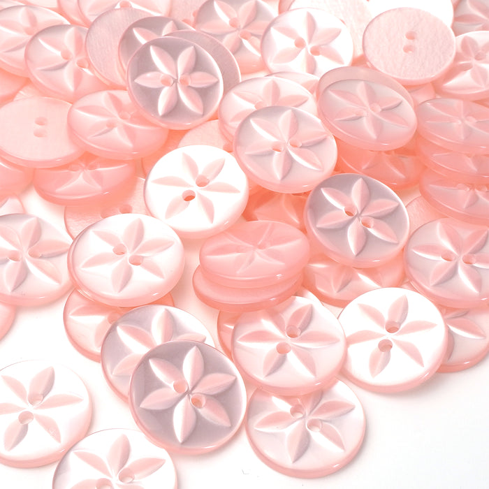Light Pink Round Baby Star Buttons, Polyester (10 Pcs) 11mm, 14mm or 16mm