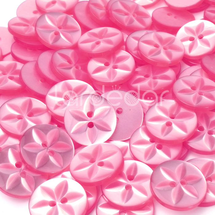 Cerise Pink Round Baby Star Buttons, Polyester (10 Pcs) 11mm, 14mm or 16mm