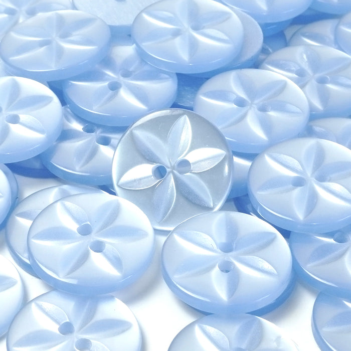 Light Blue Round Baby Star Buttons, Polyester (10 Pcs) 11mm, 14mm or 16mm