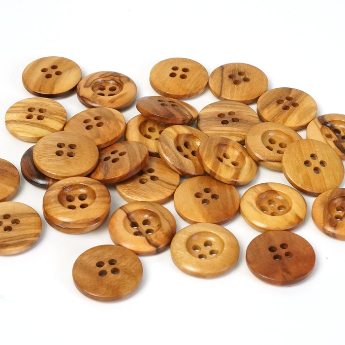 18mm Small Olive 4-Hole Wood Buttons (5 Pcs)