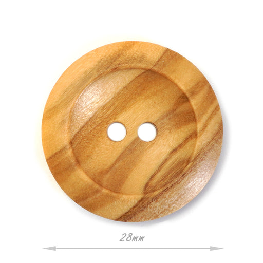 28mm Natural Olive Wood Button w Raised Edge-28-WDBTN-T1