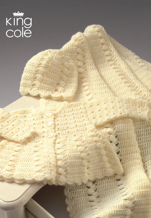 King Cole 3259 CROCHET Pattern - Baby Coat, Shawl and Hat