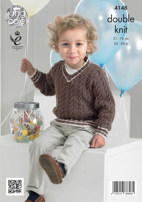King Cole 4148 Double Knitting Pattern for Boys - Children's DK Sweaters / Jumpers and Slipover